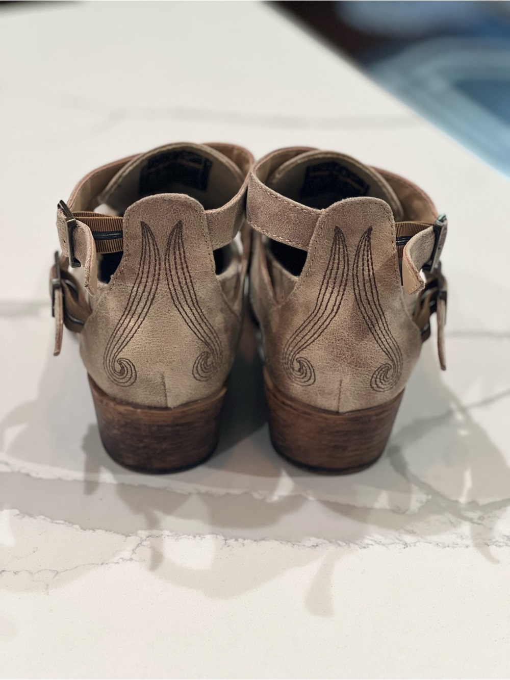 Women’s Suede Buckle Ankle Boots in Tan - Picture 3 of 4